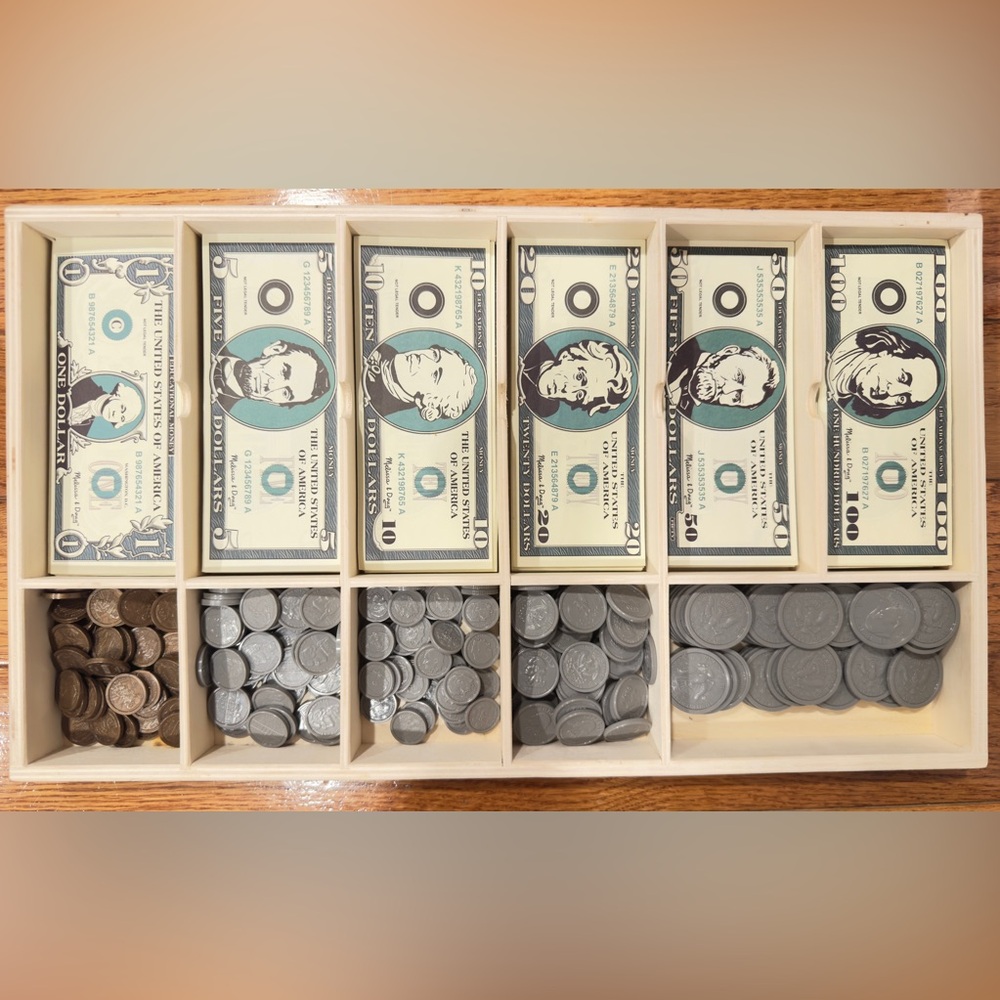 Lakeshore Toy Cash Register with Play Money and Melissa and Doug Play Money Set. - Picture 5 of 12